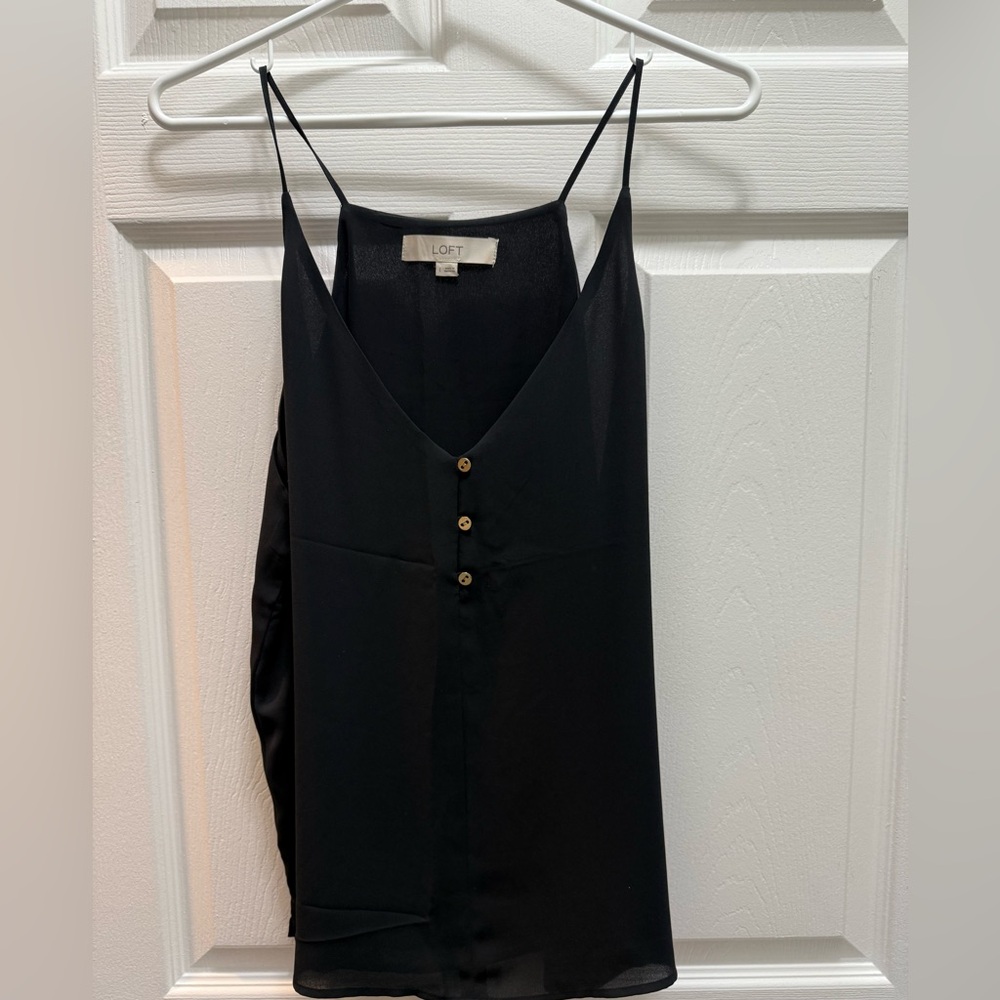 LOFT Black Camisole with Button Detail